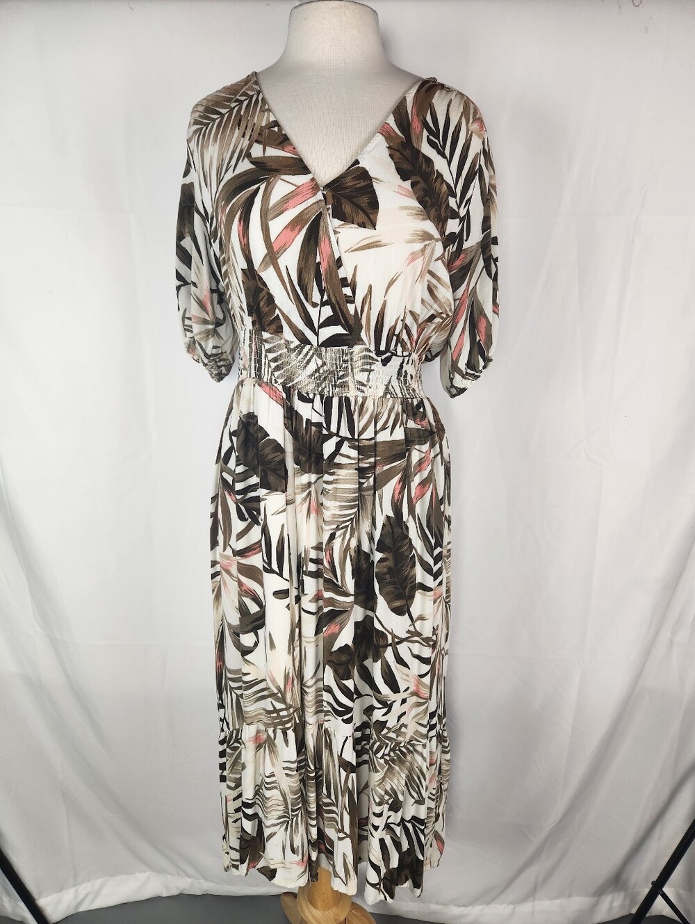 Old Navy Tropical Palm Print Maxi Dress L Tiered Resort Vacation Coastal Hi Lo